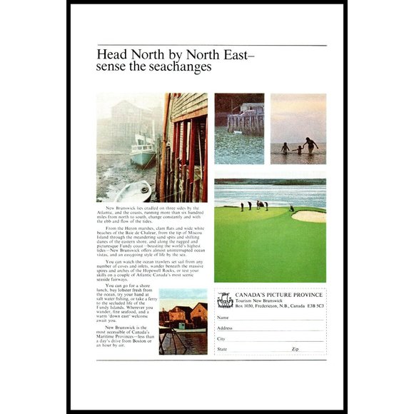 1974 New Brunswick Canada Vacation Travel Vintage Print Ad Fishing Beach Decor - Picture 3 of 3